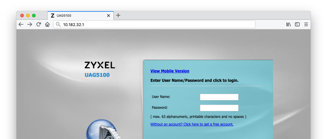 Zyxel Captive Portal with Link to Free Account